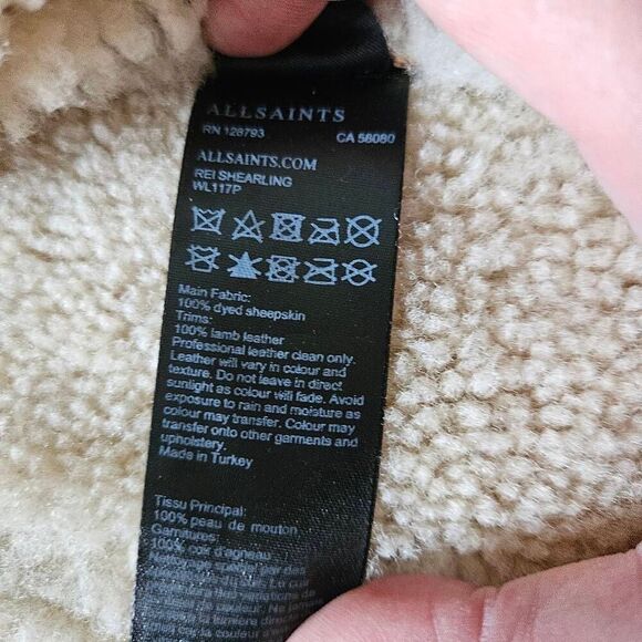 AllSaints Rei Shearling Suede Leather Moto Jacket Size Small in Sand Brown/Ecru - Picture 7 of 11